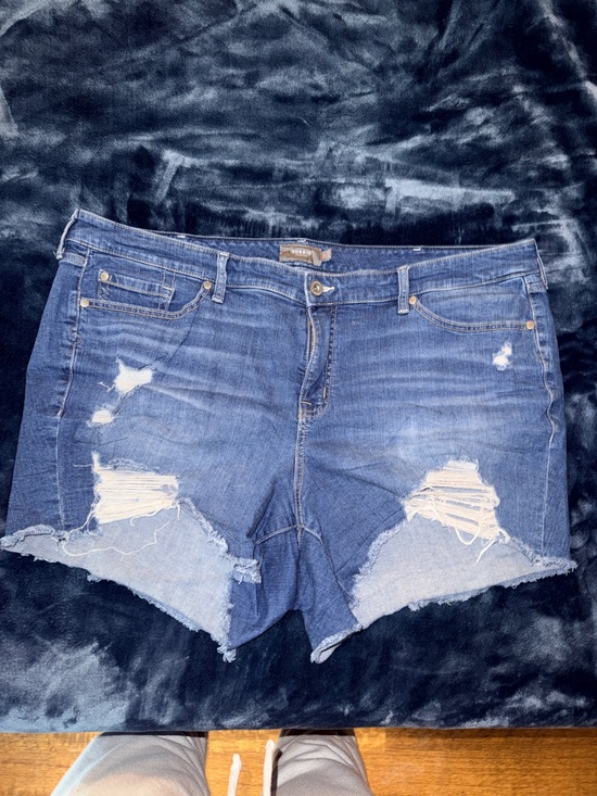 torrid Pants - torrid Distressed Dark Blue Denim Cutoff Shorts